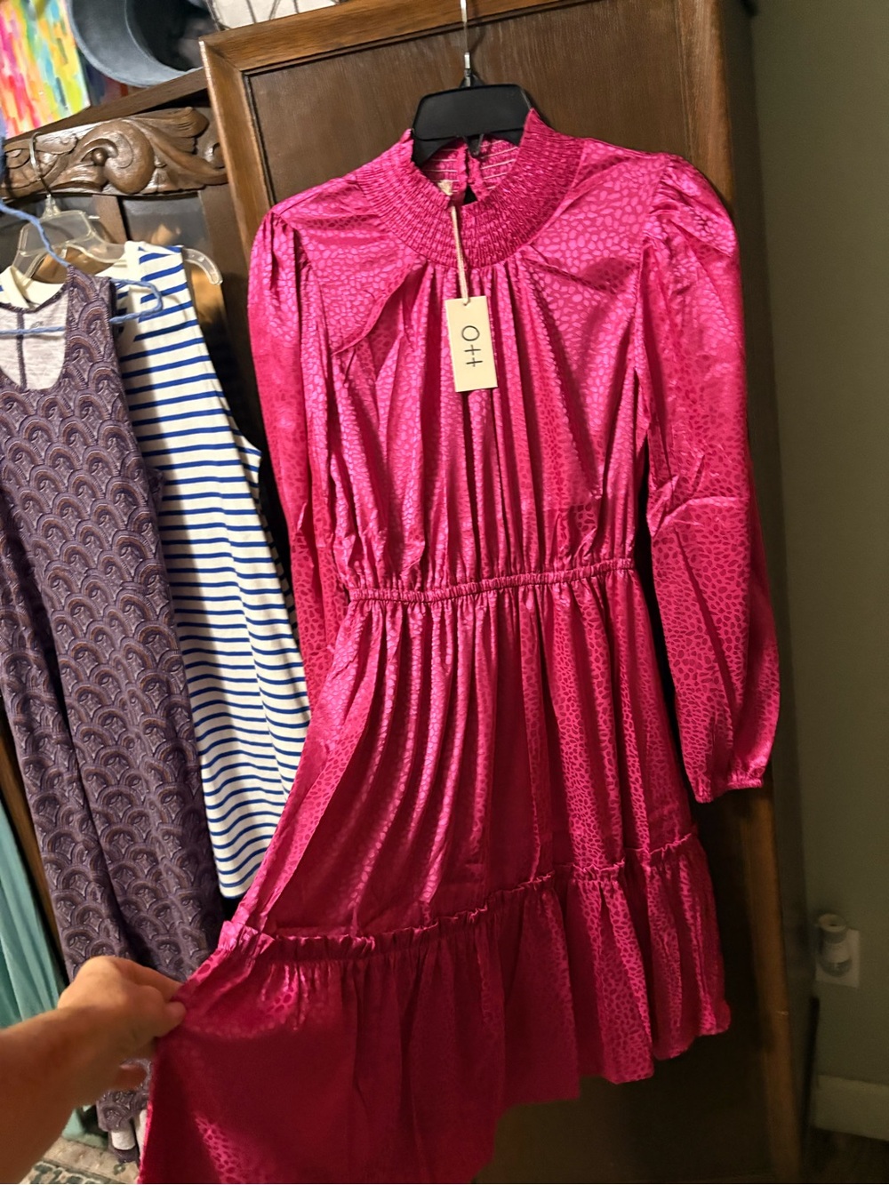 Satin Long-Sleeve Fuchsia Pink Dress